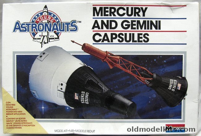 Monogram 1/48 Mercury and Gemini Capsules - Young Astronauts Issue With Poster, 5909 plastic model kit